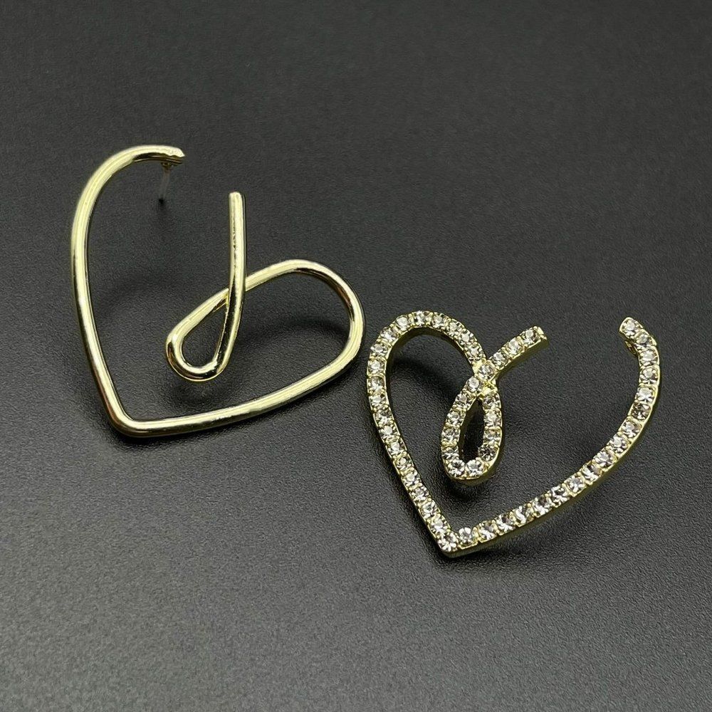 Yellow Gold and White Diamond Crystal Mismatched Heart Post Back Drop Earrings - Picture 3 of 10
